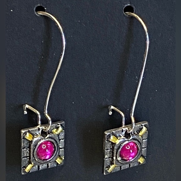 Silver Pink Rhinestone Earrings - Picture 2 of 2